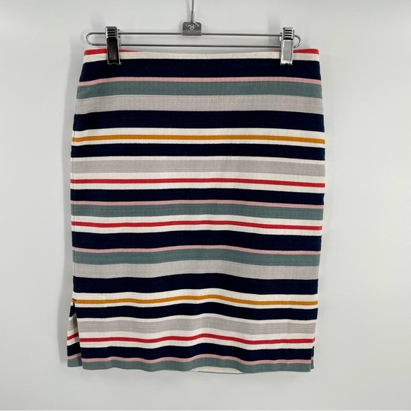 LOFT Dresses & Skirts - Loft Cotton Stretch Multicolor Striped Zip Back Side Slits Pencil Skirt Office